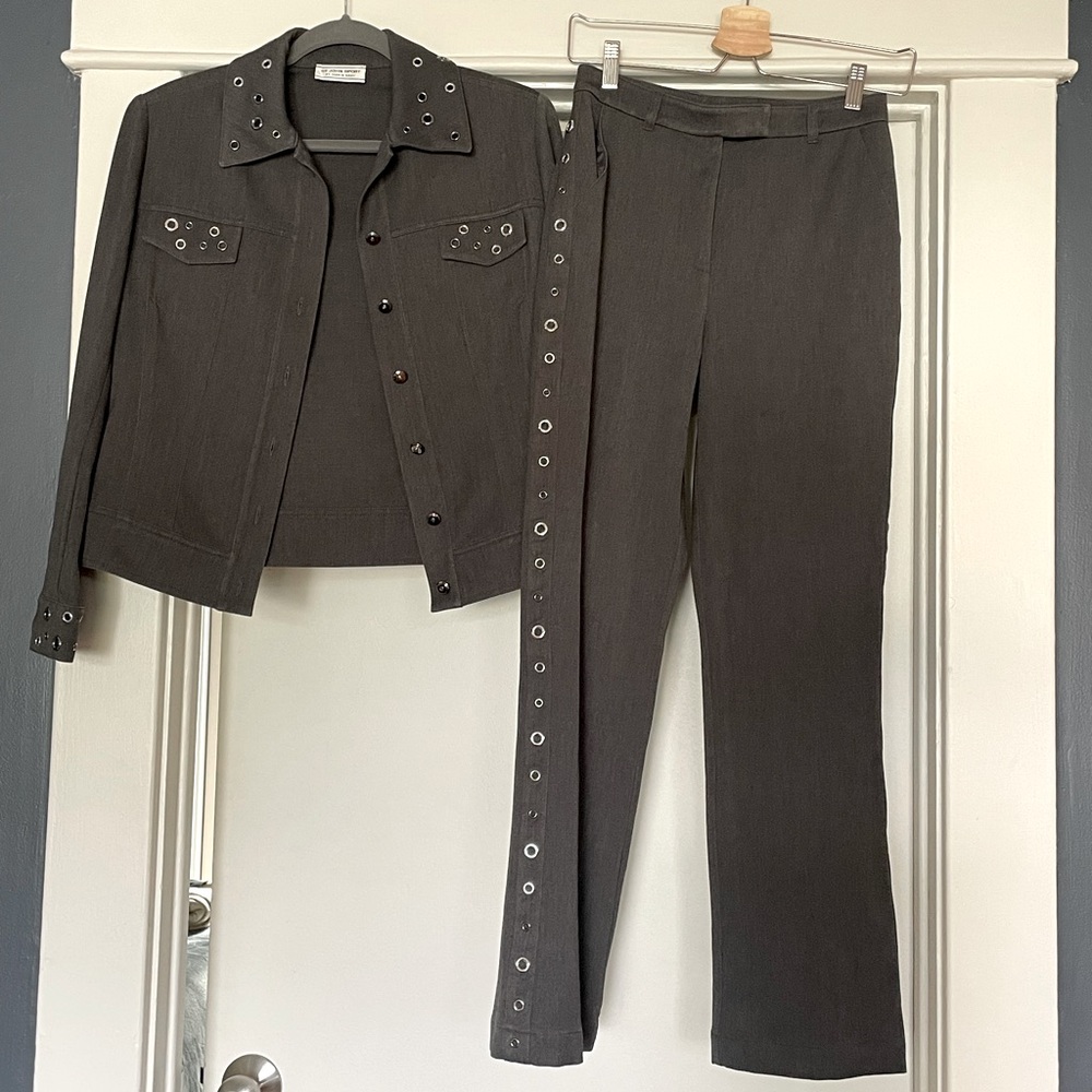St. John Gray Boot Cut Pants & Jacket Set